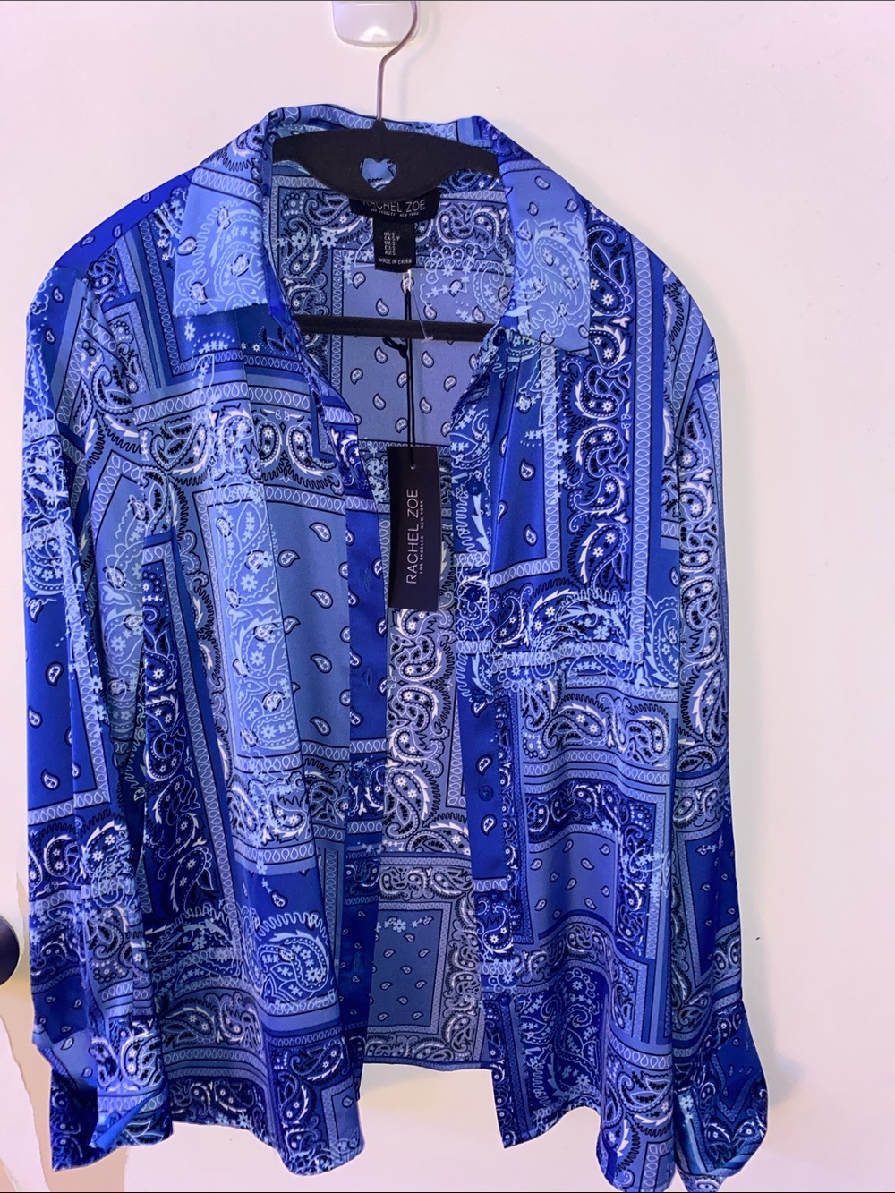 Rachel Zoe Blue Bandana-Print Button Front Shirt